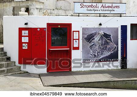 Stock Photo - Tourguide-Office Stromboli Adventures, Stromboli Island, Lipari Islands, Italy, Europe. Fotosearch