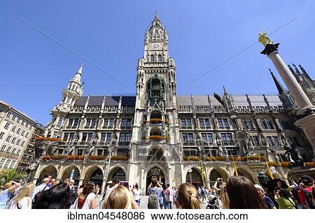 Tourists watching chime, New town hall, Marienplatz, old town, Munich, Upper Bavaria, Bavaria, Germany, Europe View Large Photo Image Stock Photograph - Tourists watching chime, New town hall, Marienplatz, old town, Munich, Upper Bavaria, Bavaria, Germany, Europe. Fotosearch