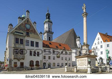 Town Hall, city parish church St. Georg, Marian Column, Marienplatz, Freising, Upper Bavaria, Bavaria, Germany, Europe View Large Photo Image Stock Photo - Town Hall, city parish church St. Georg, Marian Column, Marienplatz, Freising, Upper Bavaria, Bavaria, Germany, Europe. Fotosearch