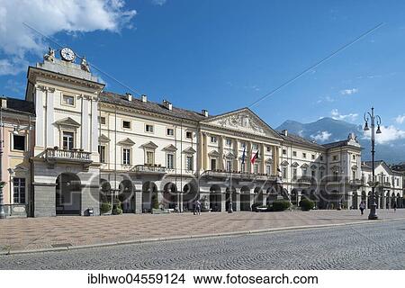 Picture - Town Hall, Hotel de Ville, 1839, Neoclassicism, Aosta, Valle d' Aosta, Valle d' Aosta, Italy, Europe. Fotosearch