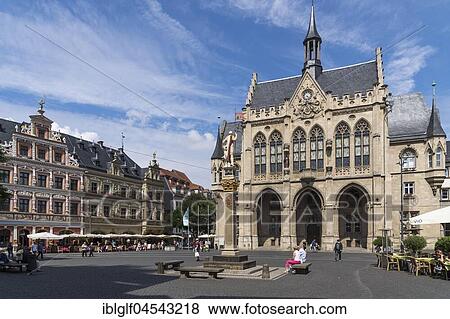 Stock Photo - Town hall near fish market, Erfurt, Thuringia, Germany, Europe. Fotosearch