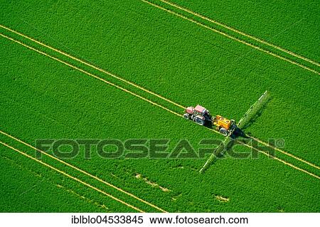 Tracker spraying pesticides on a green grain field, agriculture, aerial photo, Warstein, Sauerland, North Rhine-Westphalia, Germany, Europe View Large Photo Image Stock Photography - Tracker spraying pesticides on a green grain field, agriculture, aerial photo, Warstein, Sauerland, North Rhine-Westphalia, Germany, Europe. Fotosearch