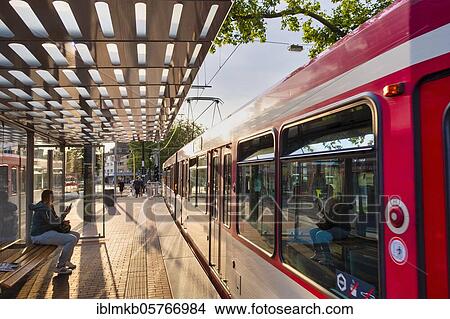 Tram of the Rheinbahn at the stop Nikolaus-Kopp-Platz in the district Heerdt, Düsseldorf, North Rhine-Westphalia, Germany, Europe View Large Photo Image Picture - Tram of the Rheinbahn at the stop Nikolaus-Kopp-Platz in the district Heerdt, Düsseldorf, North Rhine-Westphalia, Germany, Europe. Fotosearch