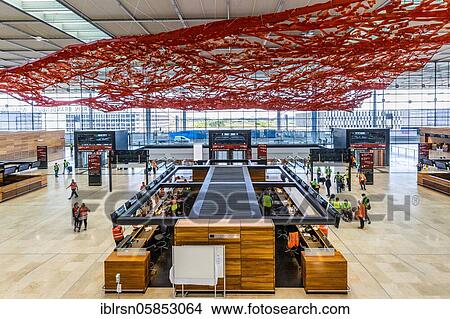 Picture - Trial operation in the departure hall in Terminal 1 of the new Berlin Airport BER, Schönefeld, Germany, Europe. Fotosearch