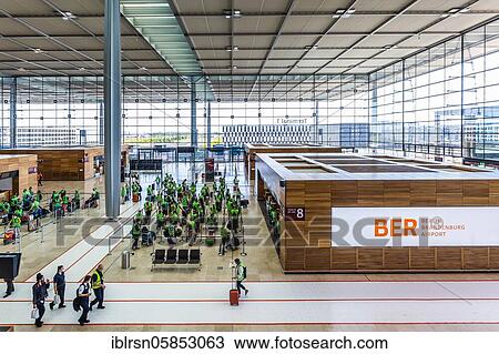 Stock Image - Trial operation in the departure hall in Terminal 1 of the new Berlin Airport BER, Schönefeld, Germany, Europe. Fotosearch