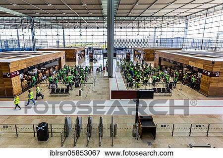Stock Photo - Trial operation in the departure hall in Terminal 1 of the new Berlin Airport BER, Schönefeld, Germany, Europe. Fotosearch
