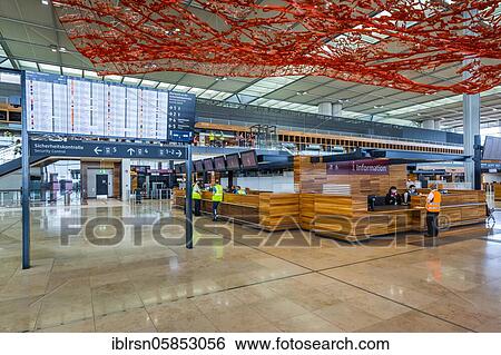 Stock Photograph - Trial operation in the departure hall in Terminal 1 of the new Berlin Airport BER, Schönefeld, Germany, Europe. Fotosearch