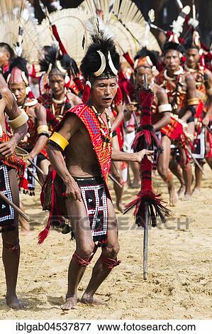 Stock Photo - Tribal ritual dance at the Hornbill Festival, Kohima, Nagaland, India, Asia. Fotosearch