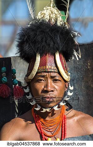 Stock Photo - Tribesman at the Hornbill Festival, Kohima, Nagaland, India, Asia. Fotosearch