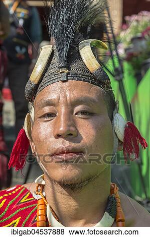 Stock Photo - Tribesman at the Hornbill Festival, Kohima, Nagaland, India, Asia. Fotosearch