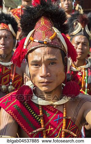 Stock Photography - Tribesman at the Hornbill Festival, Kohima, Nagaland, India, Asia. Fotosearch