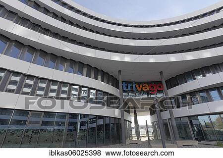 Stock Photo - Trivago headquarters, hotel comparison portal, Media Harbor Düsseldorf, North Rhine-Westphalia, Germany, Europe. Fotosearch