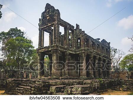 Two-storey columned hall, pavilion with cylindrical columns, granary, temple ruins, Preah Khan Temple, Angkor Archaeological Park, province of Siem Reap, Cambodia, Asia View Large Photo Image Stock Photo - Two-storey columned hall, pavilion with cylindrical columns, granary, temple ruins, Preah Khan Temple, Angkor Archaeological Park, province of Siem Reap, Cambodia, Asia. Fotosearch