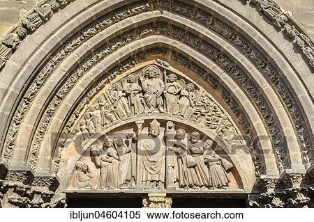 Stock Photography - Tympanum, Tympanum, Portail Saint Nicolas, Santa Claus Portal, Collégiale Saint-Martin, Martinsmünster, Gothic, Colmar, Alsace, Alsace, Département Haut-Rhin, France, Europe. Fotosearch