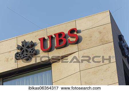 Stock Photo - UBS Bank, logo on the building of the Düsseldorf branch, North Rhine-Westphalia, Germany, Europe. Fotosearch