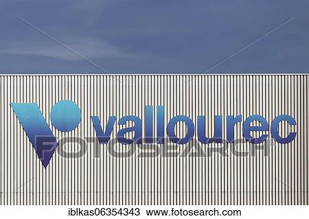Stock Image - Vallourec logo on a production hall, formerly Mannesmann-Röhrenwerke, manufacturer of seamless steel tubes, Düsseldorf, North Rhine-Westphalia, Germany, Europe. Fotosearch