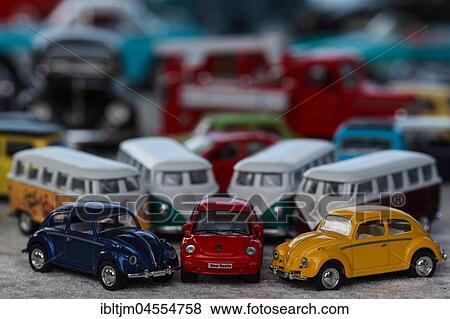 Stock Photo - Various colorful toy cars, VW Beetle, VW Bus, Bully. Fotosearch