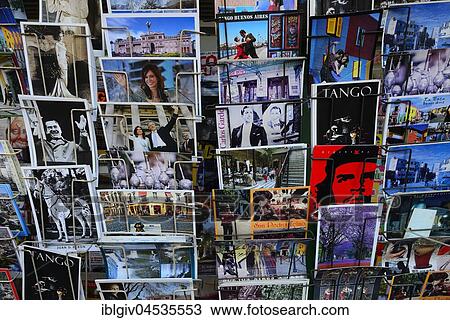 Stock Image - Various postcards in display stand, Buenos Aires, Argentina, South America. Fotosearch
