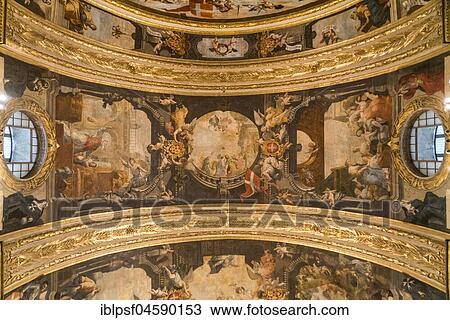 Stock Image - Vaulted ceiling with ceiling painting, Roman Catholic St. John's Co-Cathedral, Valletta, Malta, Europe. Fotosearch