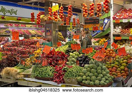 Stock Photography - Vegetable stall, Mercat de l'Olivar, Palma de Majorca, Majorca, Spain, Europe. Fotosearch
