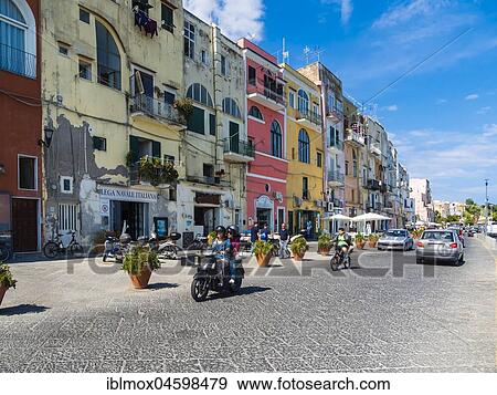 Stock Photo - Via Romana at the Marina di Corricella, Procida Island, Phlegraean Islands, Naples Region, Campania, Italy, Europe. Fotosearch