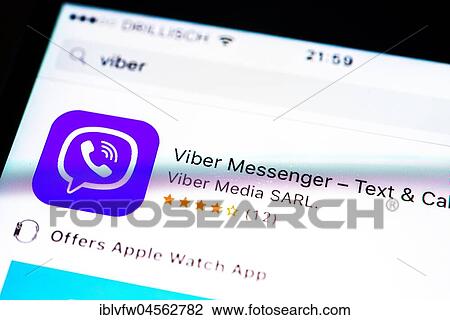 Stock Image - Viber, Messenger App in the Apple App Store, Instant Messenger Service, Social Network, App-Icon, Display on a screen of your mobile phone, iPhone, iOS, Smartphone, Macro recording, Detail, full size. Fotosearch