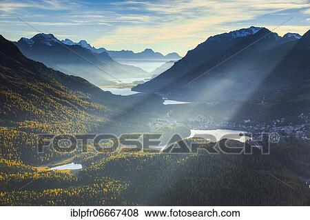Stock Photo - View from Muottas Muragl, Upper Engadine, Grisons, Switzerland, Europe. Fotosearch