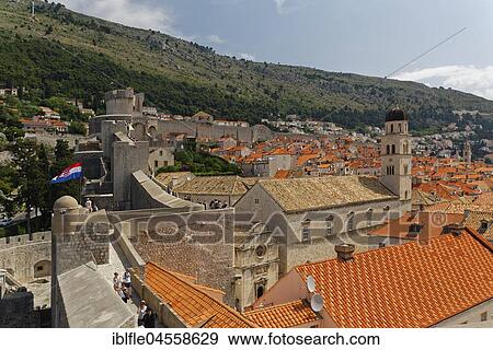View from the city wall to the old town of Dubrovnik, southern Dalmatia, Dalmatia, Croatia, Europe View Large Photo Image Stock Photo - View from the city wall to the old town of Dubrovnik, southern Dalmatia, Dalmatia, Croatia, Europe. Fotosearch