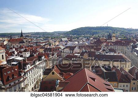 View from the Old Town Hall Tower on the historic centre, Prague, Czech Republic, Europe View Large Photo Image Picture - View from the Old Town Hall Tower on the historic centre, Prague, Czech Republic, Europe. Fotosearch