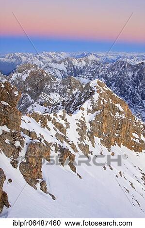 Stock Image - View from the summit of the Zugspitze, Bavaria, Germany, Europe. Fotosearch