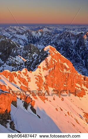 Stock Photo - View from the summit of the Zugspitze, Bavaria, Germany, Europe. Fotosearch