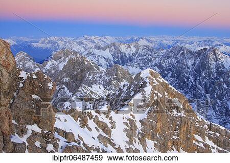 Stock Photo - View from the summit of the Zugspitze, Bavaria, Germany, Europe. Fotosearch