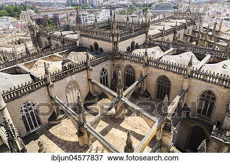 Stock Photo - View of crossing and roof, Catedral de Santa Maria de la Sede, Gothic, UNESCO World Heritage Site, Seville, Andalusia, Spain, Europe. Fotosearch