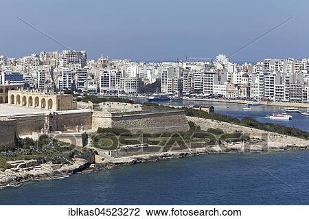 Stock Image - View of Fort Manoel and panorama of Sliema, Malta, Europe. Fotosearch