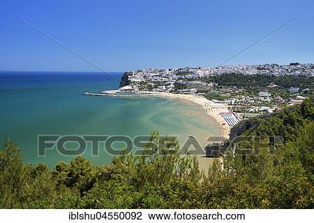 Stock Image - View of Peschici, province of Foggia, Puglia, Gargano, Adriatic Sea, Italy, Europe. Fotosearch
