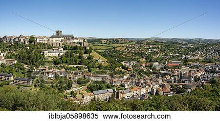 Stock Photography - View on the city of Saint Flour and the Saint Pierre cathedral, Cantal department, Auvergne Rhone Alpes, France, Europe. Fotosearch