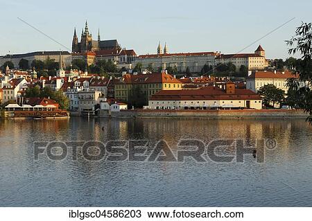 Stock Image - View over the historic centre to the castle, Prague, Czech Republic, Europe. Fotosearch