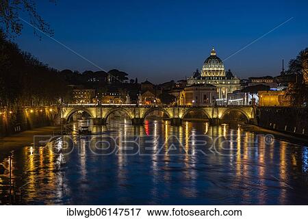 View over the Tiber at evening light on Ponte Sant'Angelo and St. Peter's Basilica, Rome, Italy, Europe View Large Photo Image Stock Photo - View over the Tiber at evening light on Ponte Sant'Angelo and St. Peter's Basilica, Rome, Italy, Europe. Fotosearch