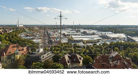 Stock Image - View over the Wies' n with rides and beer tents, Oktoberfest, Munich, Upper Bavaria, Bavaria, Germany, Europe. Fotosearch