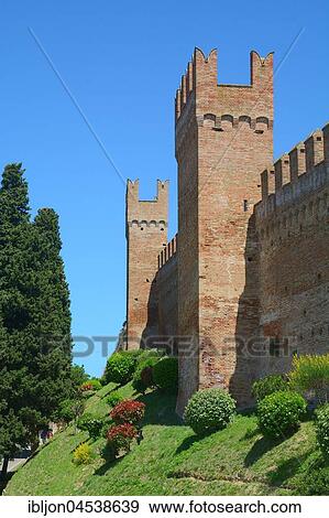 Stock Photo - Wall and towers of castle Gradara, Gradara, Marche, Italy, Europe. Fotosearch