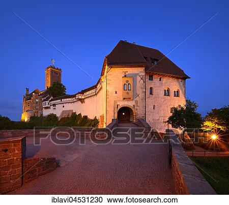 Stock Image - Wartburg at dusk, after restoration 2014, Eisenach, Thuringia, Germany, Europe. Fotosearch