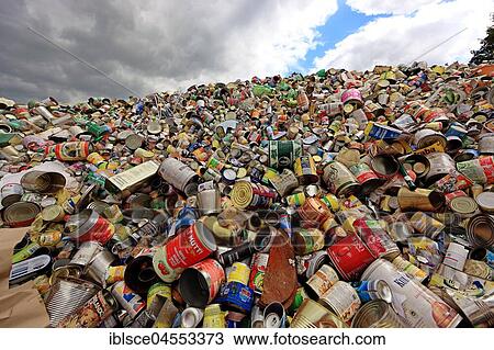 Stock Image - Waste disposal, Storage for recycling, beverage cans, Weissblech, Germany, Europe. Fotosearch