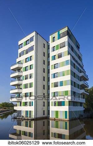 Stock Photo - Water Houses, International Building Exhibition IBA, Wilhelmsburg, Hamburg, Germany, Europe. Fotosearch