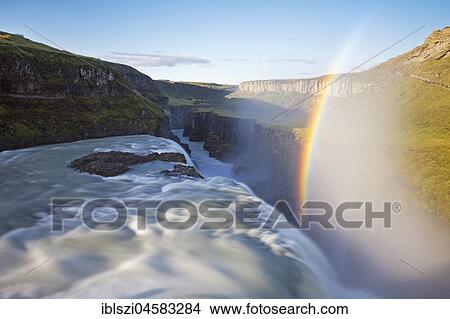 Waterfall Gullfoss with Rainbow, Golden Circle, Hvítá River, Haukadalur, South Iceland, Iceland, Europe View Large Photo Image Picture - Waterfall Gullfoss with Rainbow, Golden Circle, Hvítá River, Haukadalur, South Iceland, Iceland, Europe. Fotosearch