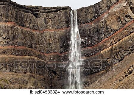 Waterfall Hengifoss, East Island, Island View Large Photo Image Picture - Waterfall Hengifoss, East Island, Island. Fotosearch