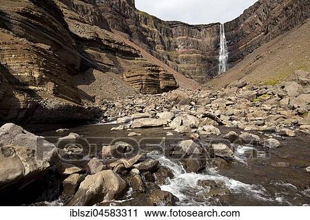 Waterfall Hengifoss, East Island, Island View Large Photo Image Stock Image - Waterfall Hengifoss, East Island, Island. Fotosearch