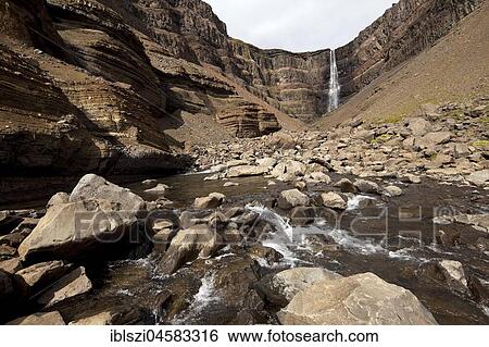 Waterfall Hengifoss, East Island, Island View Large Photo Image Stock Photograph - Waterfall Hengifoss, East Island, Island. Fotosearch