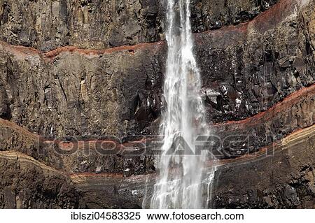 Waterfall Hengifoss, East Island, Island View Large Photo Image Stock Photography - Waterfall Hengifoss, East Island, Island. Fotosearch