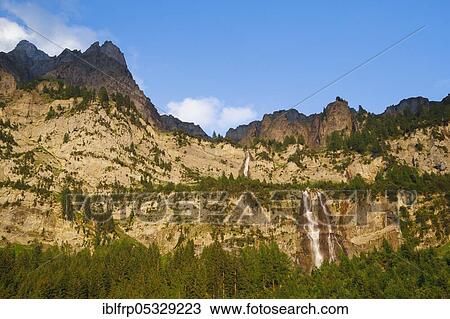 Stock Image - Waterfall in the Simmental, Bern, Bernese Oberland, Switzerland, Europe. Fotosearch