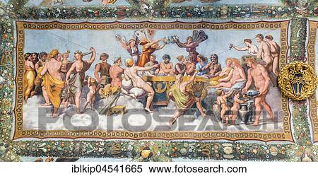 Stock Photography - Wedding banquet of Cupid and Psyche, fresco by Raphael, Villa Farnesina, Rome, Italy, Europe. Fotosearch
